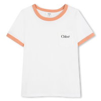Tee shirt blanc et saumon fille Chloé E26