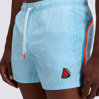 Short maillot imprimé rayures et broderies fruits Sundek E26