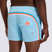 Short maillot imprimé rayures et broderies fruits Sundek E26
