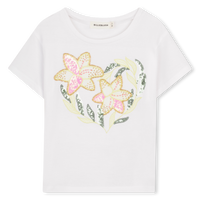 Tee Shirt manches courtes blanc à sequins et perles fille Billieblush E26