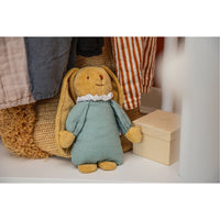 Doudou Lapin musical vert céladon en coton Bio Trousselier
