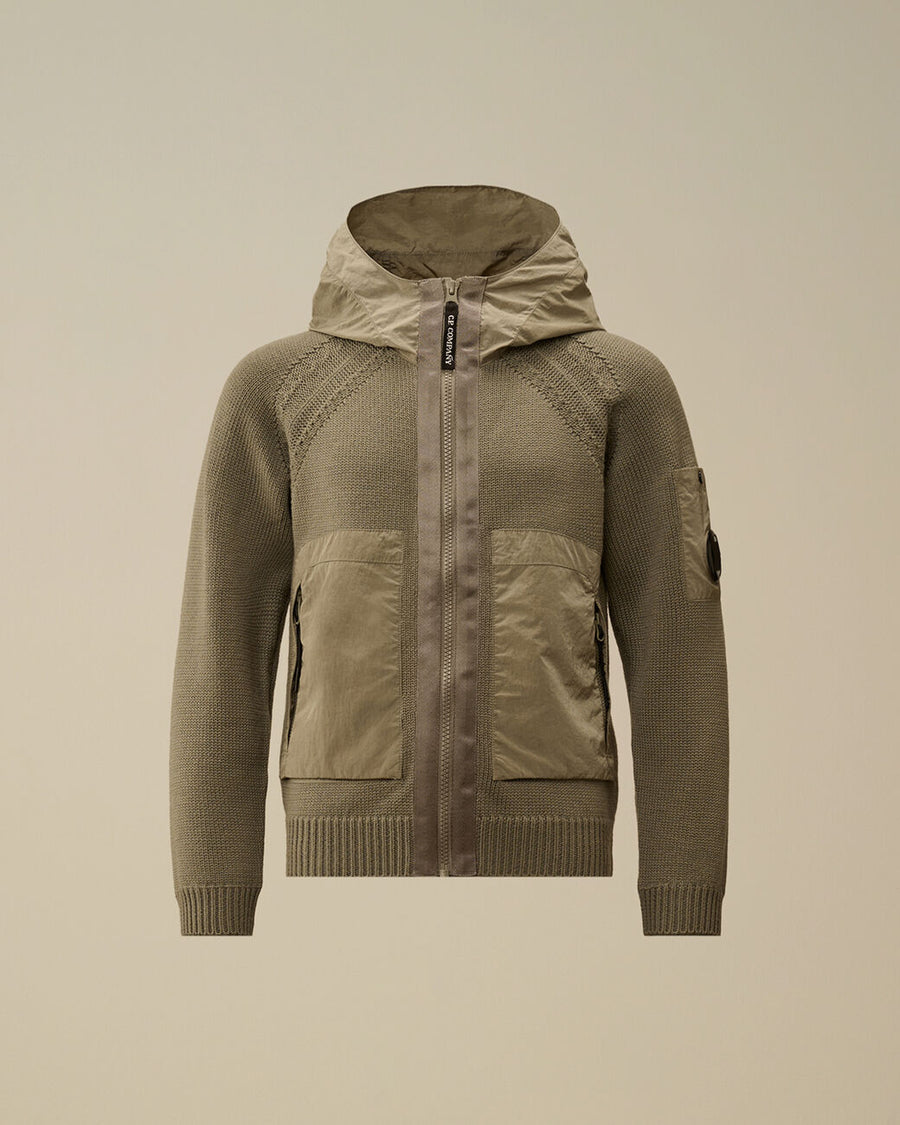 Gilet à capuche zippé en laine mérinos mélangée Garcon CP Company H25