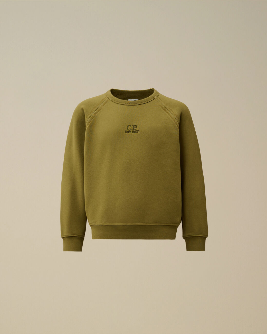 Sweat à col rond kaki logo brodé Garcon CP Company H25