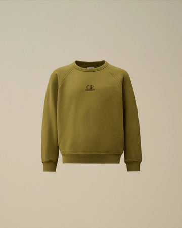 Sweat à col rond kaki logo brodé Garcon CP Company H25
