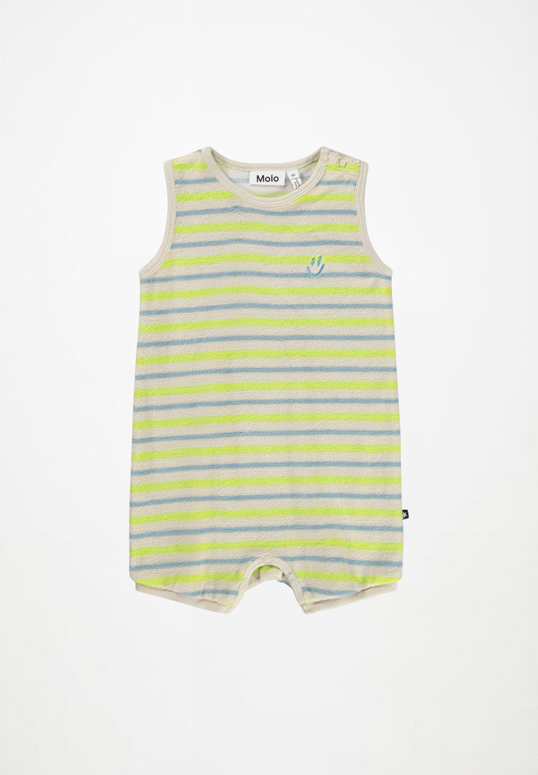 Combinaison courte en éponge à rayures vert et bleu babyboy Molo E26