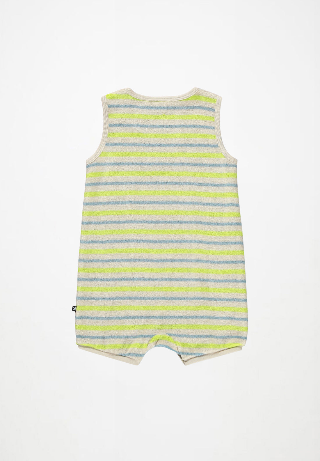 Combinaison courte en éponge à rayures vert et bleu babyboy Molo E26