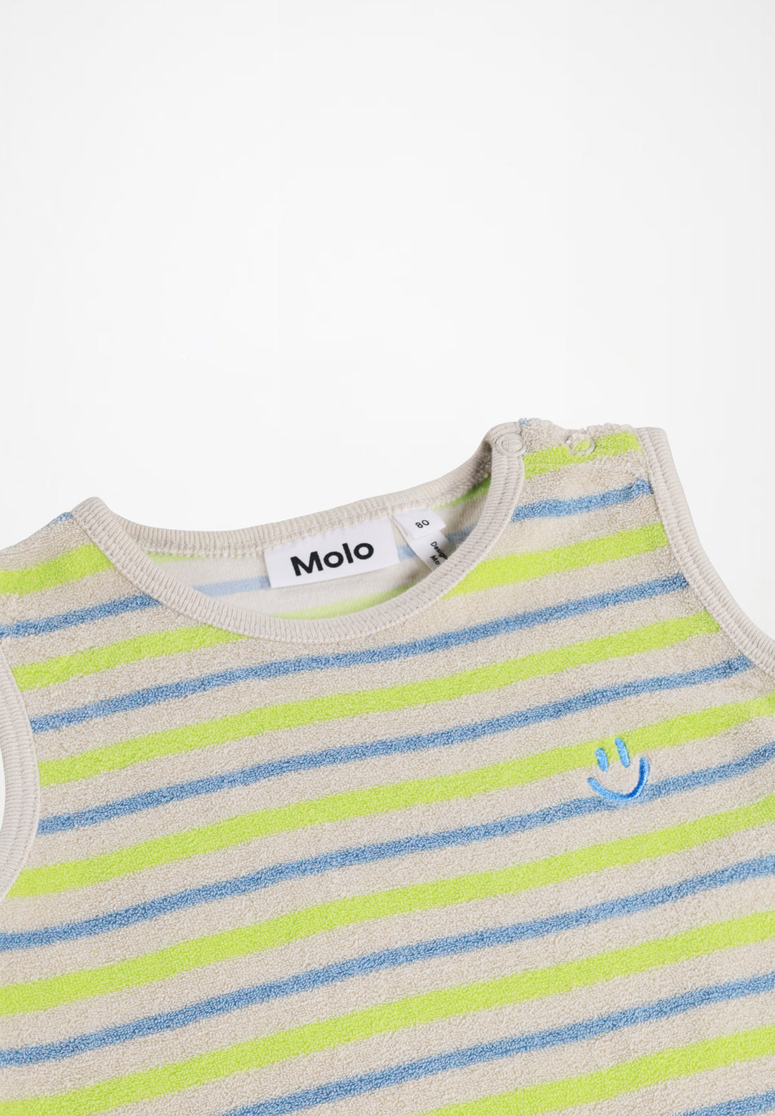 Combinaison courte en éponge à rayures vert et bleu babyboy Molo E26