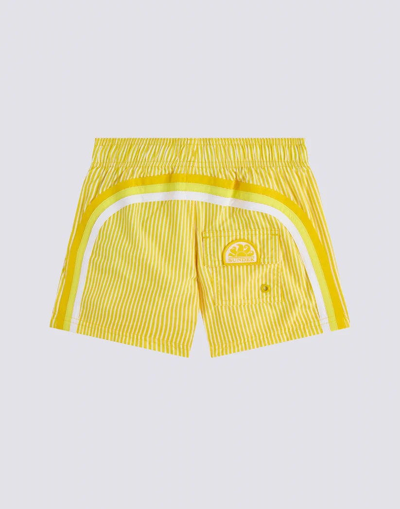 Short maillot jaune imprimé à rayures juicy et broderie fruits garçon Sundek E26