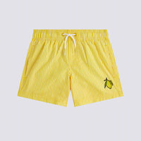 Short maillot jaune imprimé à rayures juicy et broderie fruits garçon Sundek E26