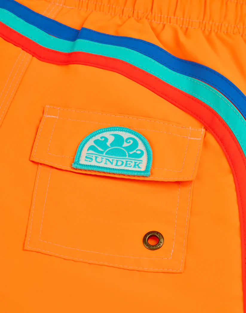 Short maillot orange iconic taffeta garçon Sundek E26