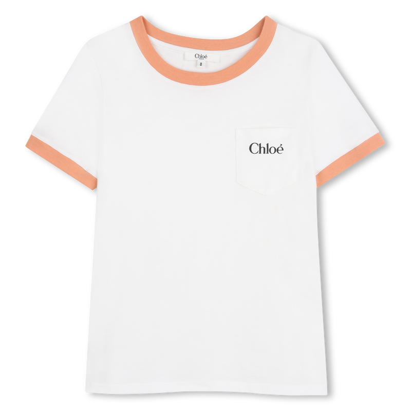 Tee shirt blanc et saumon fille Chloé E26