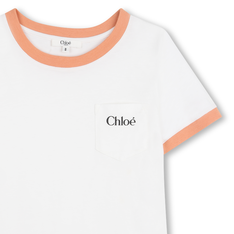 Tee shirt blanc et saumon fille Chloé E26