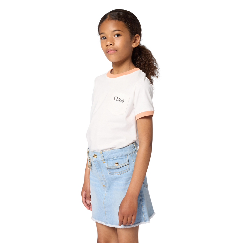 Tee shirt blanc et saumon fille Chloé E26
