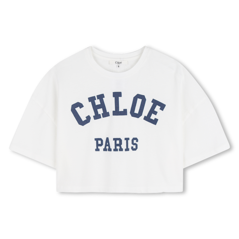 Tee shirt blanc logo bleu fille Chloé E26