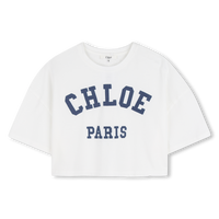 Tee shirt blanc logo bleu fille Chloé E26