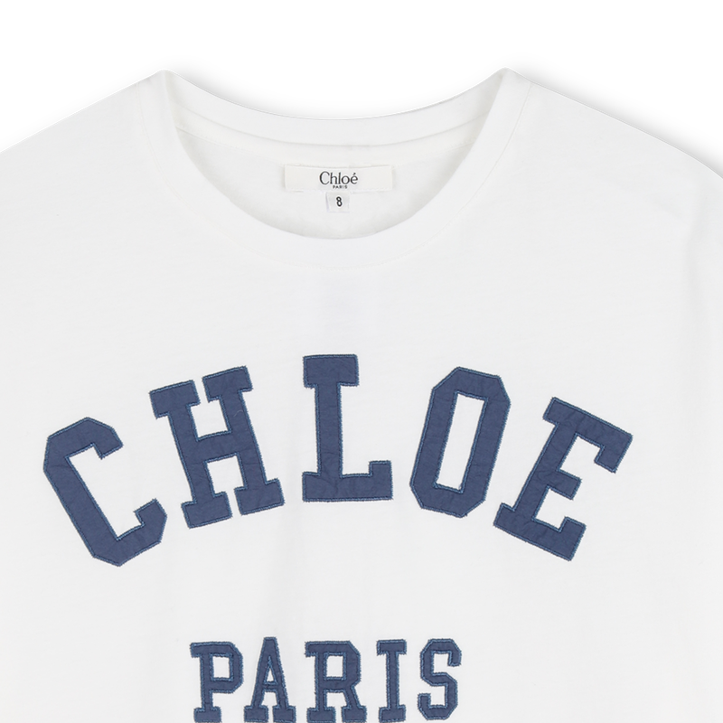 Tee shirt blanc logo bleu fille Chloé E26