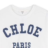 Tee shirt blanc logo bleu fille Chloé E26