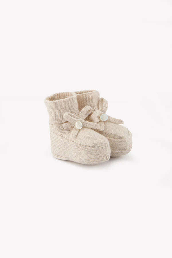 Chaussons beige chiné coton nœud unisexe Tartine et Chocolat E26