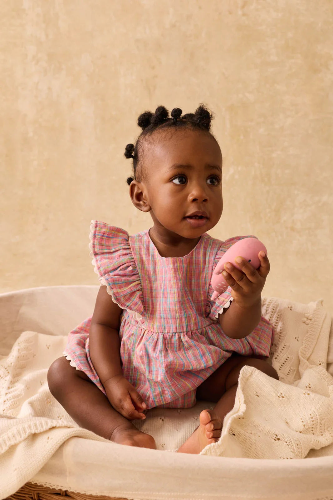 Combi Lena pink pomelo checks babygirl Louise Misha E26. 