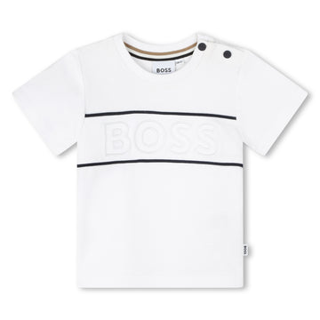 Tee-shirt en piqué de coton blanc Babyboy-Hugo Boss