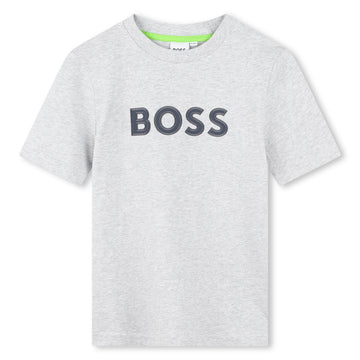 Tee-shirt embossé logo gris garçon Hugo Boss 