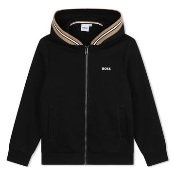 Sweat zippé à capuche noir garçon Boss