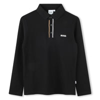 Polo noir en piqué de coton garçon Boss 