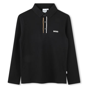 Polo noir en piqué de coton garçon Boss 