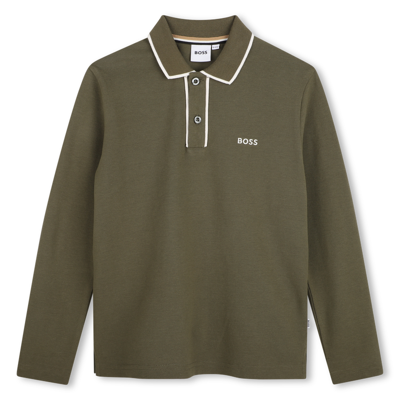 Polo manches longues olive night garçon Boss H26
