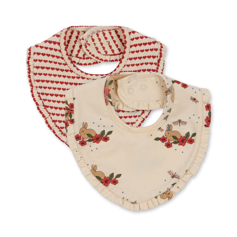 Lot de 2 bavoirs bandana coeurs lapin - Konges Slojd