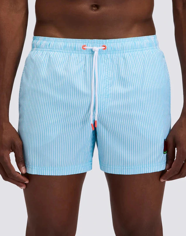 Short maillot imprimé rayures et broderies fruits Sundek E26