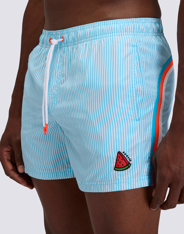 Short maillot imprimé rayures et broderies fruits Sundek E26