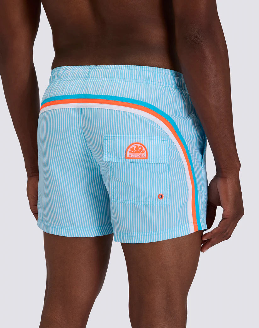 Short maillot imprimé rayures et broderies fruits Sundek E26