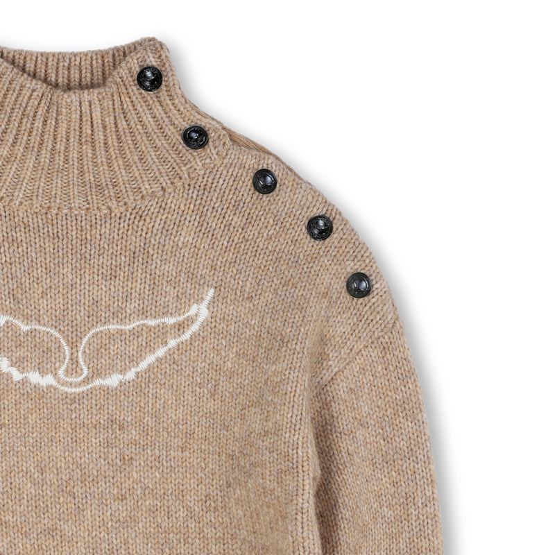 Pull en laine camel chiné col montant fille Zadig & Voltaire H25