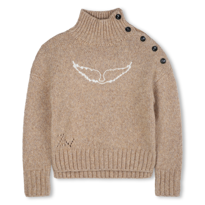 Pull en laine camel chiné col montant fille Zadig & Voltaire H25