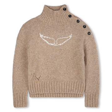 Pull en laine camel chiné col montant fille Zadig & Voltaire H25