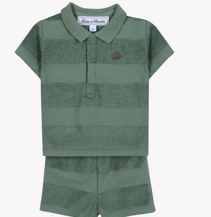 Ensemble court kaki éponge et coton rayure babyboy Tartine et Chocolat E26
