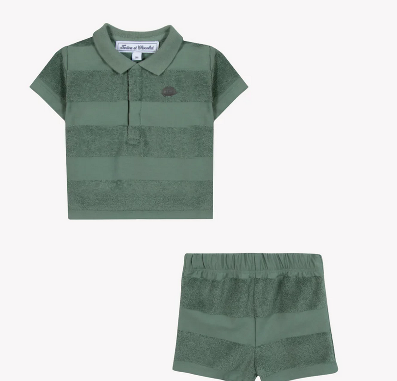 Ensemble court kaki éponge et coton rayure babyboy Tartine et Chocolat E26