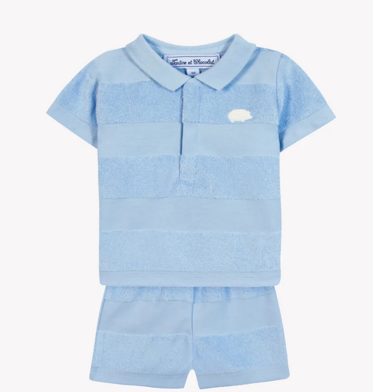 Ensemble court bleu nuage éponge et coton rayure babyboy Tartine et Chocolat E26