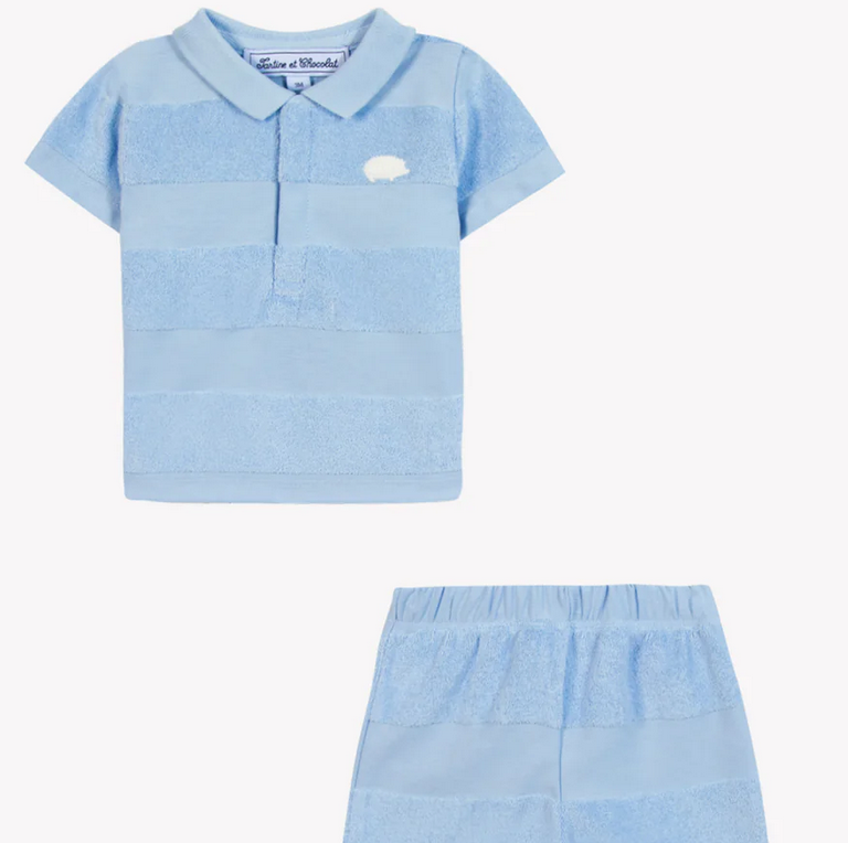 Ensemble court bleu nuage éponge et coton rayure babyboy Tartine et Chocolat E26