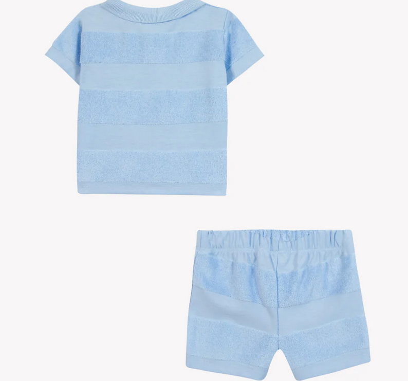 Ensemble court bleu nuage éponge et coton rayure babyboy Tartine et Chocolat E26