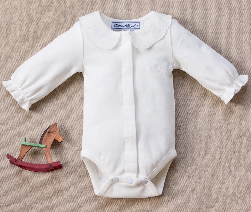 Body Ecru coton col brodé babygirl Tartine et Chocolat H26