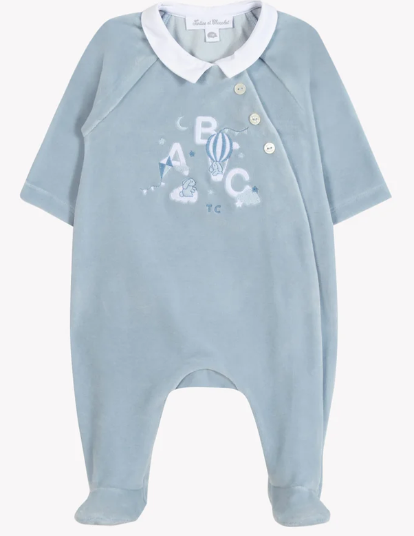 Pyjama velours abécédaire bleu grisé babyboy Tartine et Chocolat