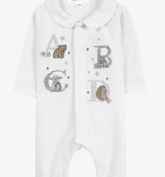 Pyjama velours brodé écru unisexe Tartine et Chocolat