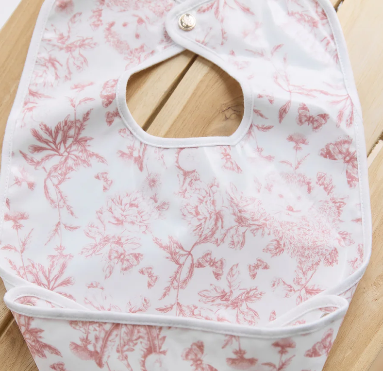 Bavoir toile de jouy rose enduite Tartine et Chocolat