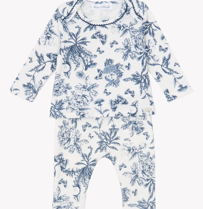 Pyjama deux pièces toile de Jouy marine unisexe Tartine et Chocolat