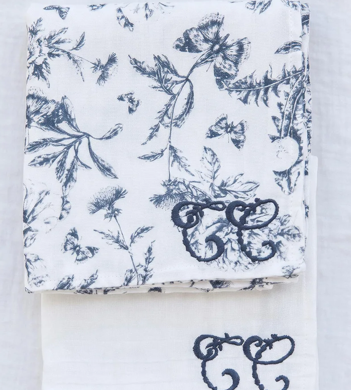 Lot de deux langes Toile de Jouy marine Tartine et Chocolat