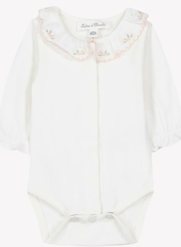 Body coton col volanté fleuri écru babygirl Tartine et Chocolat H26