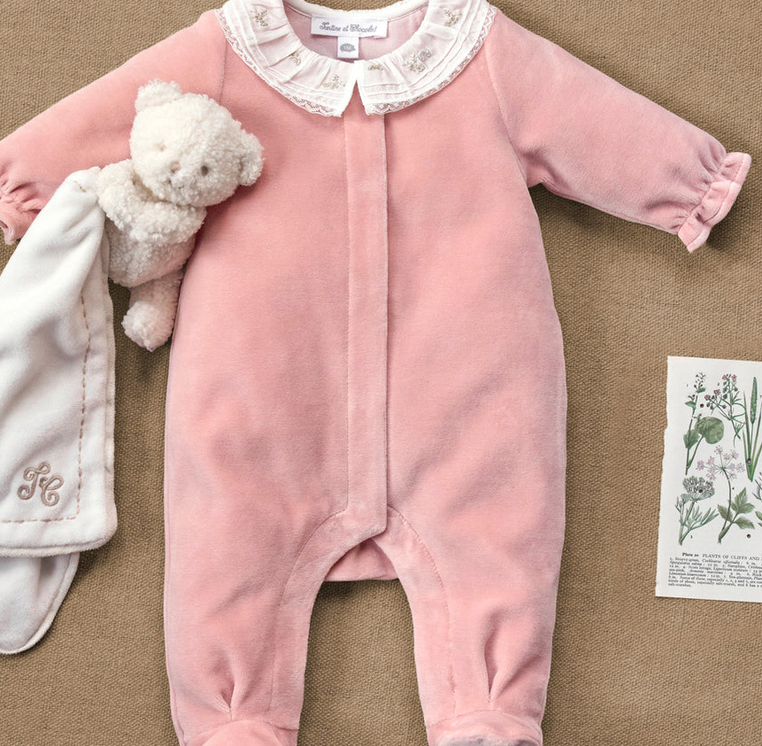 Pyjama en velours col volanté pêche babygirl Tartine et Chocolat