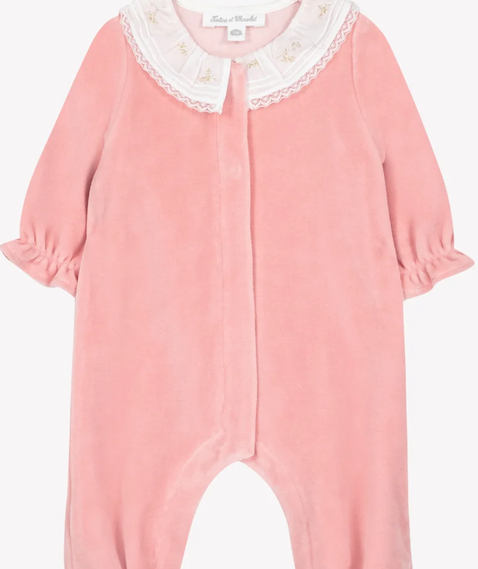 Pyjama en velours col volanté pêche babygirl Tartine et Chocolat